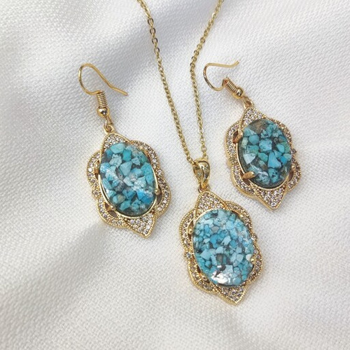 خریدوقیمت نیم ست فیروزه کوبی شده