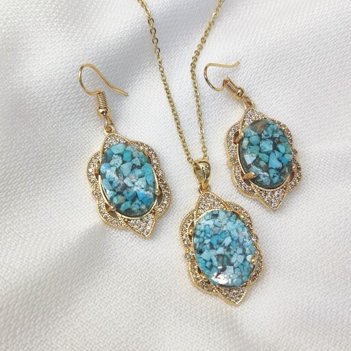 گردنبند فیروزه زنانه رنگ ثابت کپی برابرباطلا