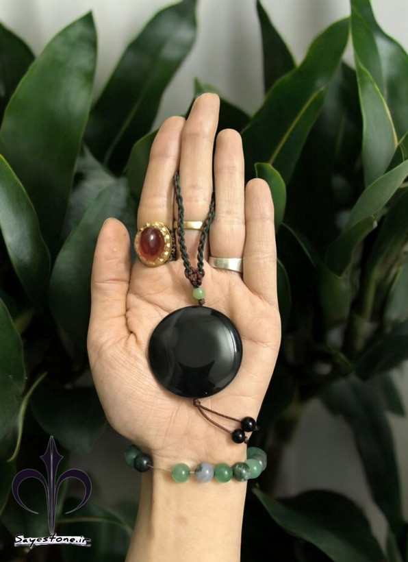 مدال گردنی سنگ عقیق مشکی اصل ومعدنی