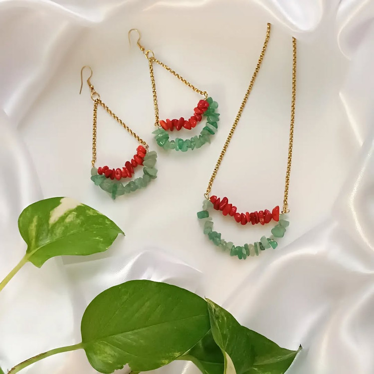 نیم ست سنگ آونتورین ومرجان