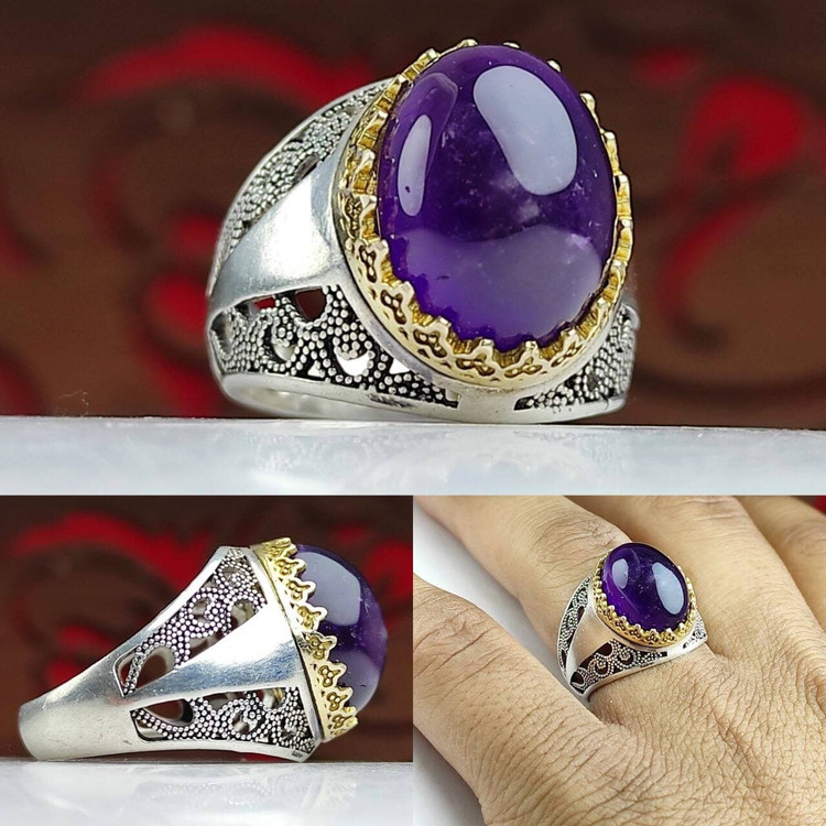 مشخصات قیمت وخریدانگشترمردانه سنگ آمتیست اصل