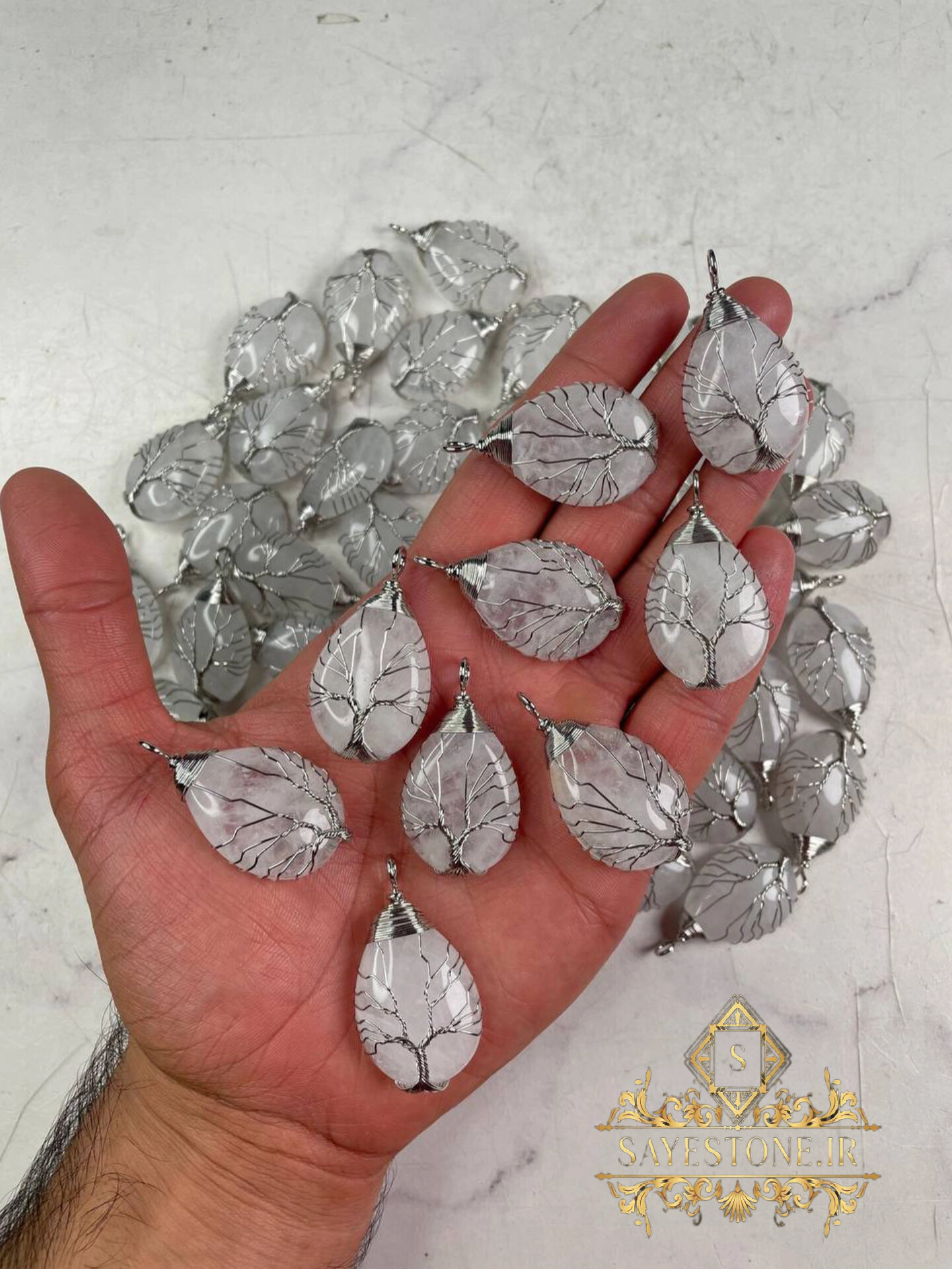 گردنبندسنگ کریستال کوارتزشفاف سیم بافی