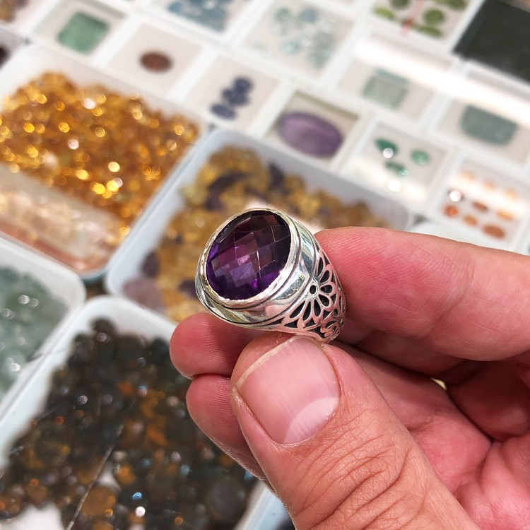 انگشترنقره مردانه باسنگ آمیتیست درجه1