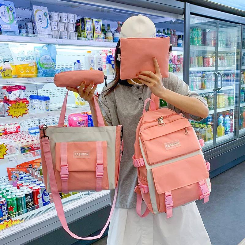 ست کوله پشتی وکیف برزنت پنج تیکه صورتی