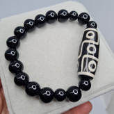 دستبندمردانه سنگ عقیق سیاه و مهره بودایی