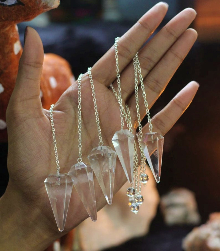 پاندول سنگ کریستال کوارتز شفاف اصل ومعدنی